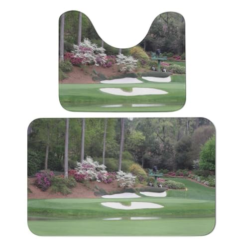 Qjjinxior Badteppich, Golfplatz-Badematte, 2er-Set, saugfähig, weich, 1 Badewannenteppich und 1 U-förmiger WC-Vorleger von Qjjinxior