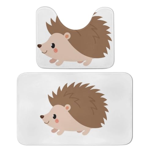 Qjjinxior Badteppich, Igel-Badematte, 2er-Set, saugfähig, weich, 1 Badewannenteppich und 1 U-förmiger WC-Vorleger von Qjjinxior