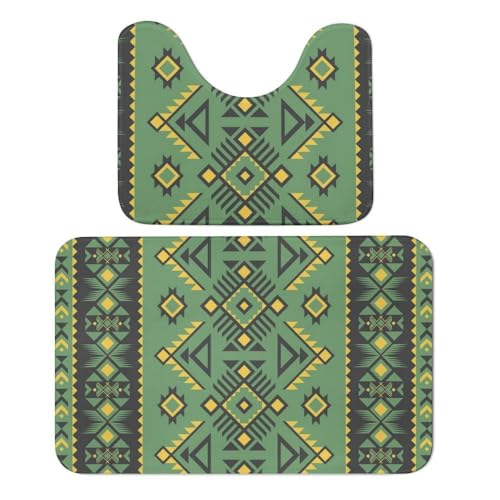 Qjjinxior Badteppich, Indianer-Badematte, 2er-Set, saugfähig, weich, 1 Badewannenteppich und 1 U-förmiger WC-Vorleger von Qjjinxior
