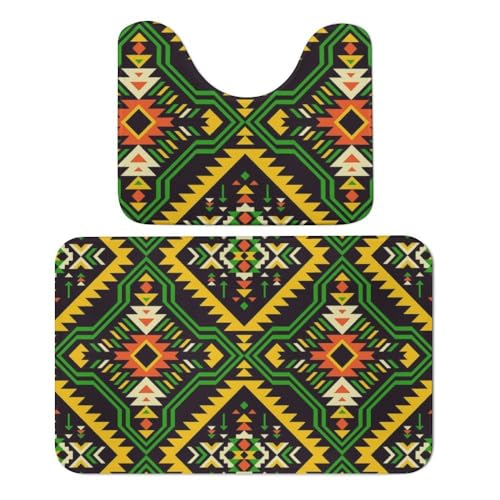 Qjjinxior Badteppich, Indianer-Badematte, 2er-Set, saugfähig, weich, 1 Badewannenteppich und 1 U-förmiger WC-Vorleger von Qjjinxior