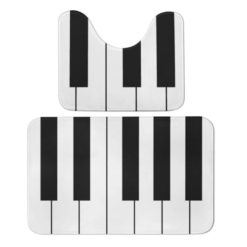Qjjinxior Badteppich, Musik-Klaviertasten, Badteppich-Set, saugfähig, weich, 1 Badewannenteppich und 1 U-förmiger WC-Vorleger, 2 Stück von Qjjinxior