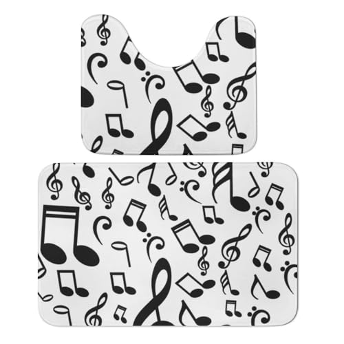 Qjjinxior Badteppich, Musiknoten, Badteppich-Set, saugfähig, weich, 1 Badewannenteppich und 1 U-förmiger WC-Vorleger, 2 Stück von Qjjinxior