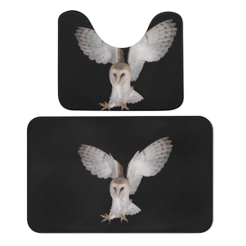 Qjjinxior Badteppich, Schleiereule, 2er-Set, saugfähig, weich, 1 Badewannenteppich und 1 U-förmiger WC-Vorleger von Qjjinxior