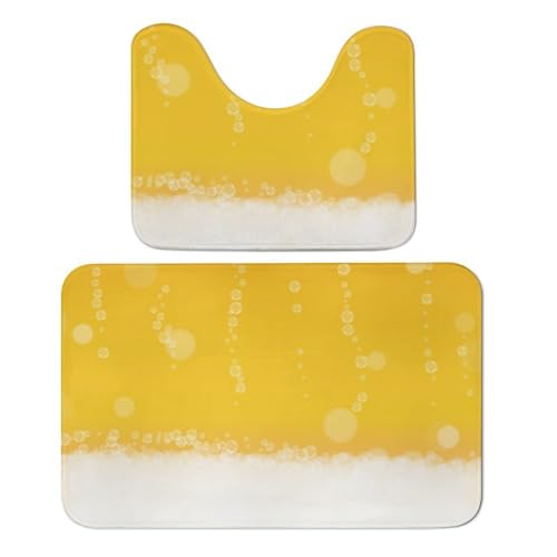 Qjjinxior Badteppich, Seifenblasen und Bier Badematten Set mit 2 Stück, saugfähig, weich, 1 Badewannenteppich und 1 U-förmiger WC-Vorleger von Qjjinxior