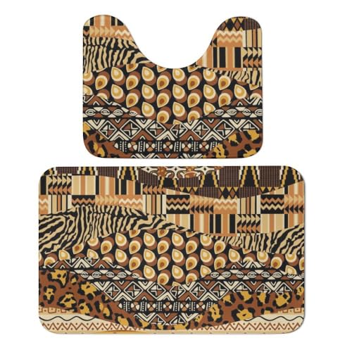 Qjjinxior Badteppich, afrikanischer Stil, Patchwork-Badteppich, saugfähig, weich, 1 Badewannenteppich und 1 U-förmiger WC-Vorleger, 2 Stück Qjjinxior Badteppich, afrikanischer Stil, Patchwork-Badteppich, saugfähig, weich, 1 Badewannenteppich und 1 U-förmiger WC-Vorleger, 2 Stück von Qjjinxior