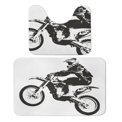 Qjjinxior Badteppich, modische Motocross-Badematten, 2er-Set, saugfähig, weich, 1 Badewannenteppich und 1 U-förmiger WC-Vorleger von Qjjinxior