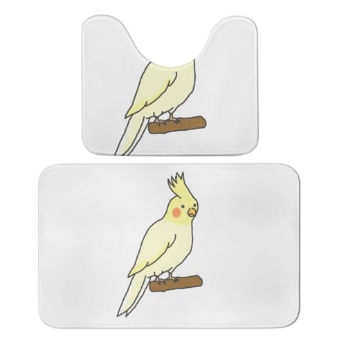Qjjinxior Badteppich, niedliche Nymphensittiche, 2er-Set, saugfähig, weich, 1 Badewannenteppich und 1 U-förmiger WC-Vorleger von Qjjinxior