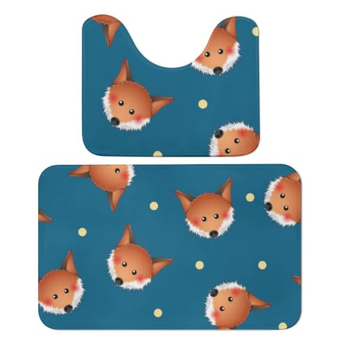 Qjjinxior Badteppich, niedlicher roter Fuchs, 2er-Set, saugfähig, weich, 1 Badewannenteppich und 1 U-förmiger WC-Vorleger von Qjjinxior
