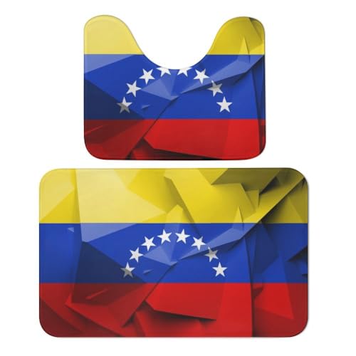 Qjjinxior Badteppich, venezolanische Flagge, Badteppich, saugfähig, weich, 1 Badewannenvorleger und 1 U-förmiger WC-Vorleger, 2 Stück von Qjjinxior