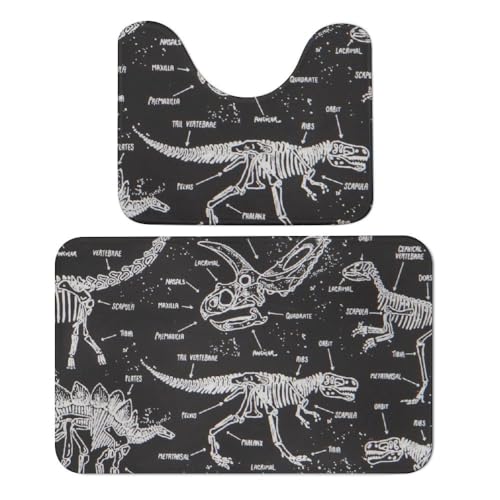 Qjjinxior Jurassic Dinosaurier-Badematte, 2er-Set, saugfähig, weich, 1 Badewannenteppich und 1 U-förmiger WC-Vorleger von Qjjinxior