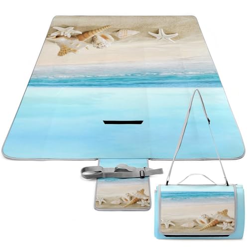 Qjjinxior Picknick-Matte, Strand, Meer, Seestern, quadratische Picknickdecke, Outdoor-Teppiche, 148 cm x 148 cm von Qjjinxior