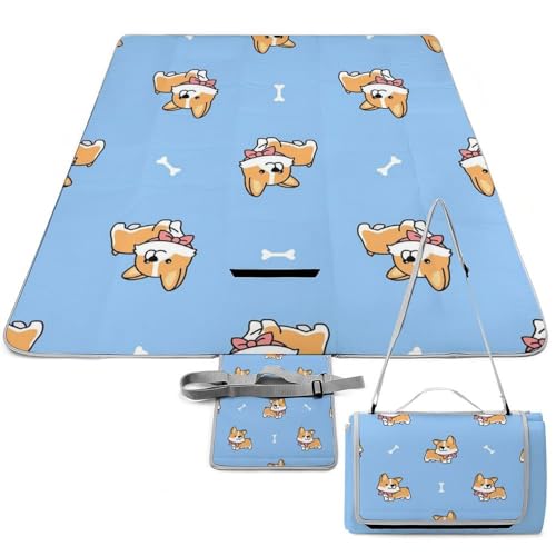 Qjjinxior Picknickmatte, niedlicher walisischer Corgi-Hund, quadratische Picknickdecke, Outdoor-Teppich, 148 x 148 cm von Qjjinxior