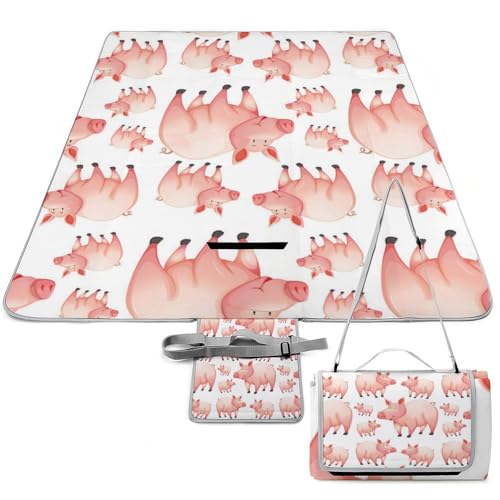 Qjjinxior Picknickmatte, quadratisch, Cartoon-Farmschwein, Picknickdecke, Outdoor-Teppich, 148 x 148 cm von Qjjinxior