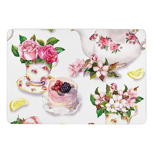 Qjjinxior Teppich für Kuchen und Teekanne, Blumenmuster, weiche Bodenmatte für Wohnzimmer, Schlafzimmer (100 x 150 cm) von Qjjinxior