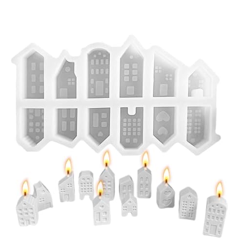 16.7x10x2 Cm Wiederverwendbare Kerzen-Bastelform 12 Stück Silikonform Häuser Häuser Kerzenformen Zum Gießen Hauskerzen Bastelform Für di-y Kerzen von Qkbuza