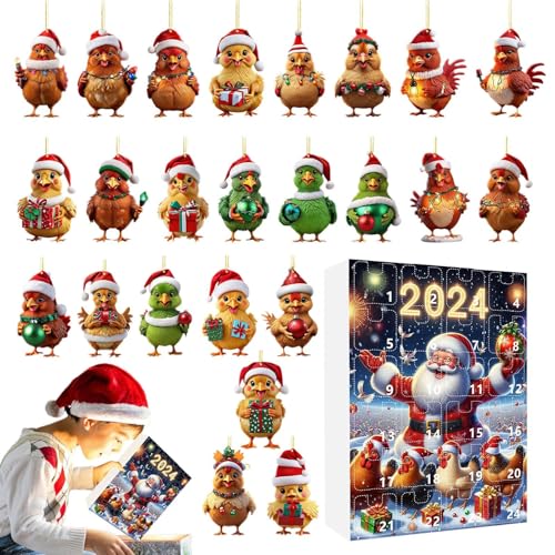 Qkbuza Adventskalender Huhn Weihnachten - 24 Türchen Mit Süßen Hühner-Anhängern Countdown Kalender - 2D Acrylic Flachanhänger Huhn Charm Für Christbaumschmuck Wanddekoration Auto-Innenspiegel Qkbuza Adventskalender Huhn Weihnachten - 24 Türchen Mit Süßen Hühner-Anhängern Countdown Kalender - 2D Acrylic Flachanhänger Huhn Charm Für Christbaumschmuck Wanddekoration Auto-Innenspiegel von Qkbuza