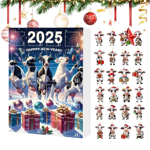 Qkbuza Christmas Countdown Kalender - Niedliche Kalender mit 24 Kuhfiguren - Weihnachtsdekoration Spielzeug Figuren Für Kinder Erwachsene Mädchen Familienfest Tisch Wand Baum Klassenzimmer von Qkbuza
