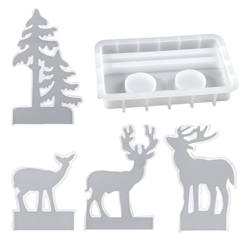 Qkbuza Christmas Silicone Forms,5-teilig Silikon Elch Weihnachtsbaum Formen Kerzenherstellung | Wiederverwendbare Bastelwerkzeuge für Anfänger Frauen Mädchen Geburtstag Einweihung - Anfänger Frauen von Qkbuza