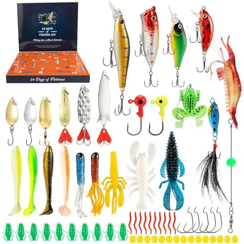 Qkbuza Fishing Countdown Kalender, 24 Tage Weihnachts Countdown Angelzubehör Set, Realistische Köder und Ausrüstung für Süßwasser Salzwasser Seen Flüsse Ufer Steg Küste Qkbuza Fishing Countdown Kalender, 24 Tage Weihnachts Countdown Angelzubehör Set, Realistische Köder und Ausrüstung für Süßwasser Salzwasser Seen Flüsse Ufer Steg Küste von Qkbuza