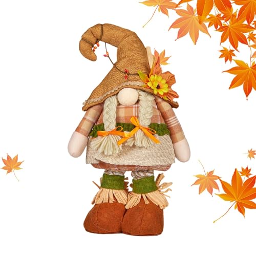 Qkbuza Women's Style Stehende Herbstzwerge Herbstdeko Wichtel Mit Ausziehbaren Beinen herb-st-Tisch-zw-erg-Dekorationen Thanksgiving zw-erg Figuren Teleskoppuppe Für Zuhause von Qkbuza