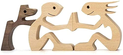 Qklovni Holzskulpturen, handgefertigte Akzente, Bastelfigur für Heimdekoration, Akzente, Familie und Welpen, Holzhandwerk, Skulptur für Zuhause, Büro, Wohnzimmer (Paar und Hund) von Qklovni