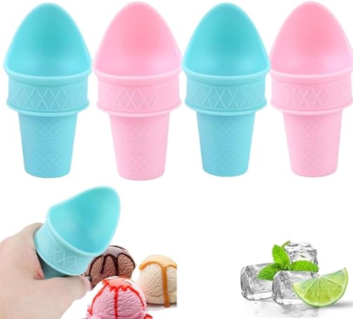 Ice Cream Cone Holder Ice Cream Snow Cone Rack, New Ice Cream Cone, Food Grade Ice Cream Plastic Cup Spoon For Birthday Party, Gifts For Kids (Mixed 4pcs) von Qklovni