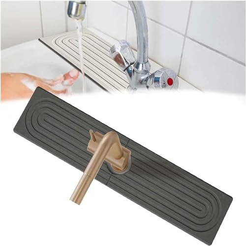 Instant Drying Sink Tap Stone, Sink Faucet Mat Splash Guard for Kitchen Sink, Quick Dry Diatomite Absorb Kitchen Faucet Mat for Home Bathroom and Kitchen. (Dark Grey, L) von Qklovni