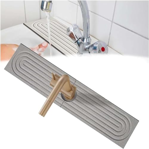 Instant Drying Sink Tap Stone, Sink Faucet Mat Splash Guard for Kitchen Sink, Quick Dry Diatomite Absorb Kitchen Faucet Mat for Home Bathroom and Kitchen. (Grey, S) von Qklovni