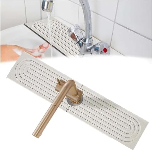 Instant Drying Sink Tap Stone, Sink Faucet Mat Splash Guard for Kitchen Sink, Quick Dry Diatomite Absorb Kitchen Faucet Mat for Home Bathroom and Kitchen. (White, L) von Qklovni