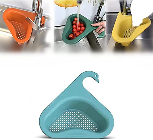 Multi-Functional Hanging Filtering Draining Rack,Corner Strainer for Kitchen Sink,Triangular Drain Shelf Storage Rack Kitchen Storage Holder,Washing Basket for Fruits and Veggies (Blue) von Qklovni