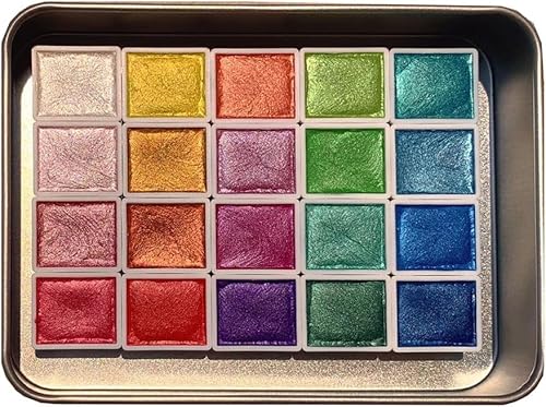 Qklovni Glitzer-Aquarellfarben-Set, 20 Farben, Metallic-Aquarellfarben, glitzernde Aquarellfarbe mit Glitzer, Reise-Kunst-Set zum Malen unterwegs (2,3 ml-B) von Qklovni