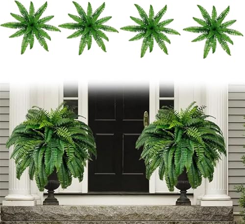 Qklovni Growhabity Ferns, Uv Resistant Lifelike Artificial Boston Fern, Artificial Boston Ferns for Outdoors,Uv Resistant Artificial Outdoor Plants Large. (4pcs) von Qklovni