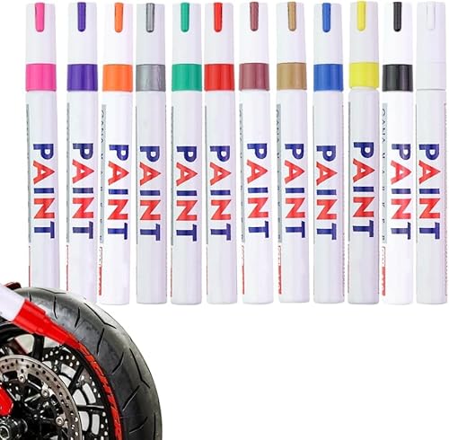 Qklovni Wasserdichter Reifenlackstift, lichtechter Reifenlackstift, bunte Markierungsstifte, Premium-Reifenmarkierstifte für Auto, Motorrad, Reifenbeschriftung (12 Stück) von Qklovni