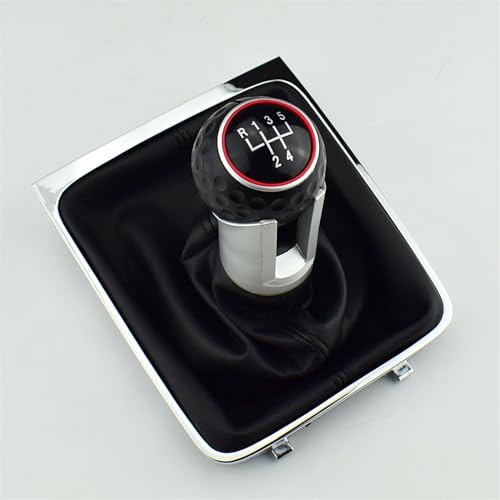 Qklyxr 5-/6-Gang-Auto-Schaltknauf mit Gamaschenmanschetten-Abdeckungsrahmen, for VW, for Passat B6 2005 2006 2007 2008 2009 2010 2011 Schaltknauf(RED 5 Speed) von Qklyxr
