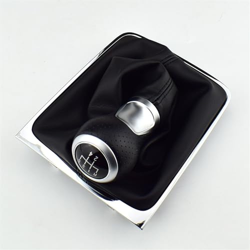 Qklyxr 6-Gang-Leder-Auto-Schaltgetriebe MT Schaltknauf Gaitor-Manschette, for Passat B6 2005–2011 Schaltknauf(BLACK 5 Speed) von Qklyxr