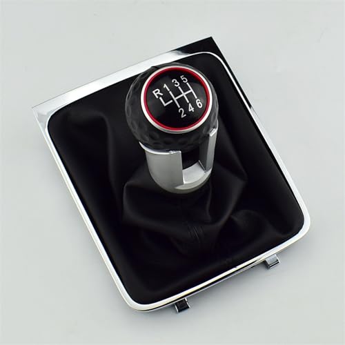 Qklyxr 6-Gang-Leder-Auto-Schaltgetriebe MT-Schaltknauf Gaitor-Manschette, for Volkswagen, for VW, for Passat B6 Schaltknauf(RED 6 Speed) von Qklyxr