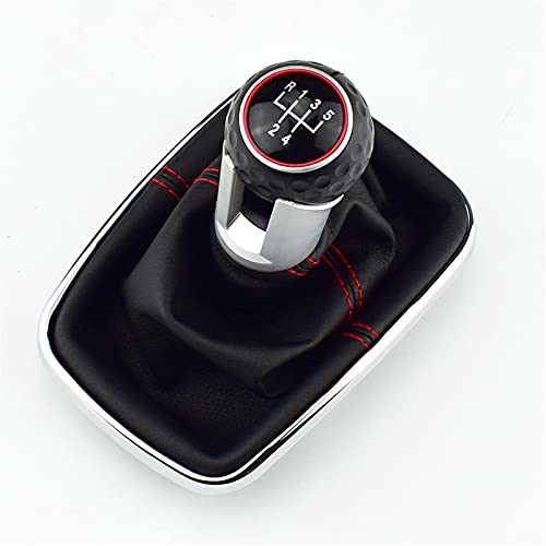 Qklyxr Auto 5 oder 6 Geschwindigkeit 12 mm Einsteckloch Schalthebel Schaltknauf Ledermanschette, for VW, for Golf 4 MK4 1999 2000 2001 2002 2003 2004 Schaltknauf(RED 5 Speed A) von Qklyxr