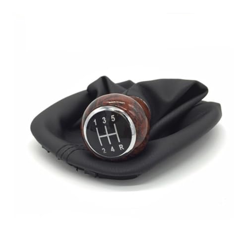 Qklyxr For VW, for Passat B5 1996 1997 2001 2002 2003 2004 2005 5/6 Gang Leder Auto Schaltknauf Hebel Gamasche Kofferraumabdeckung Schaltknauf(5 Speed WoodGrain) von Qklyxr