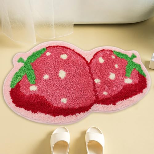 Qleewei Erdbeer-Teppich, niedlich, weich, saugfähig, rutschfest, Badezimmerteppich, lustiger Obstteppich, Erdbeer-Fußmatte, Dekoration (Erdbeere) von Qleewei