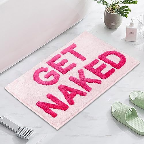 Qleewei Get Naked Badematte, lustiger Badezimmerteppich, weich, rutschfest, niedlich, lustige Badezimmer-Dekoration für Schlafzimmer, Rosa, 81,3 x 50,8 cm von Qleewei