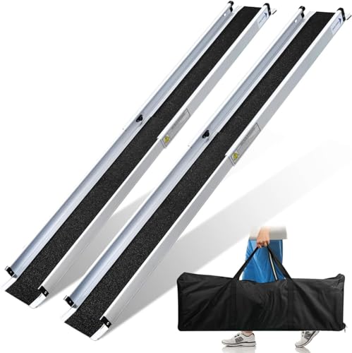 QmEna 2PCS Teleskop Rollstuhlrampe, Verstellbare Tragbare Aluminium rutschfeste Teleskoprampe mit 300KG Ladenkapazität für Treppe Hindernissen Haus Schritte 136-240cm von QmEna