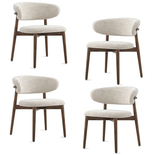 QmEna Esszimmerstühle 4er-Set,Leichter Luxus-Esszimmerstuhl aus Massivholz,Gepolsterte Küchenstühle Retro-Leinenstoff mit Holzbeinen,für Esszimmer,Wohnzimmer 4 Chairs von QmEna
