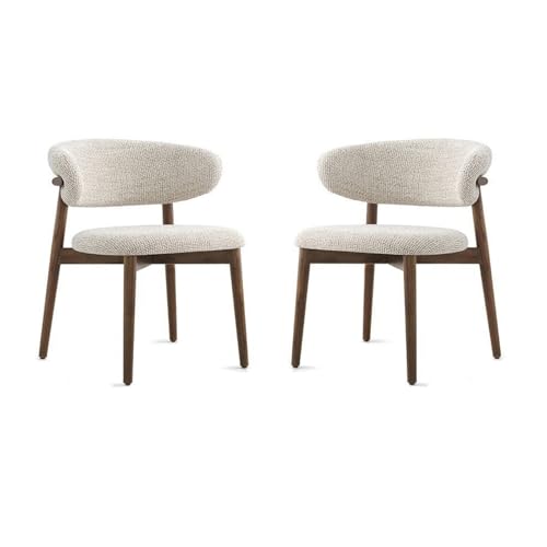 QmEna Retro-Esszimmerstühle-Set, Leinen gepolsterte Küchenstühle, Leichter luxuriöser Esszimmerstuhl aus Massivholz, mit Holzbeinen, für Esszimmer, Wohnzimmer 2 Chairs von QmEna