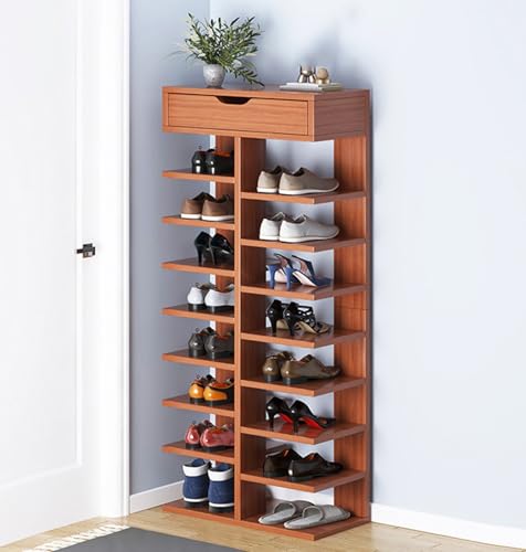 QmEna Schmales Schuhregal, Schuhregal, Schuhaufbewahrung aus Holz, platzsparendes Schuhregal für die Tür, schmales Regal, vertikaler Schuhturm für den Eingang Brown,9th Floor QmEna Schmales Schuhregal, Schuhregal, Schuhaufbewahrung aus Holz, platzsparendes Schuhregal für die Tür, schmales Regal, vertikaler Schuhturm für den Eingang Brown,9th Floor von QmEna