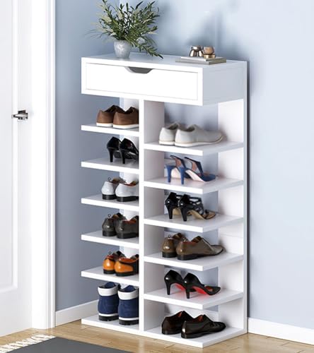 QmEna Schmales Schuhregal, Schuhregal, Schuhaufbewahrung aus Holz, platzsparendes Schuhregal für die Tür, schmales Regal, vertikaler Schuhturm für den Eingang White,7th Floor QmEna Schmales Schuhregal, Schuhregal, Schuhaufbewahrung aus Holz, platzsparendes Schuhregal für die Tür, schmales Regal, vertikaler Schuhturm für den Eingang White,7th Floor von QmEna