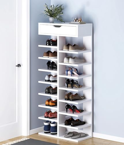 QmEna Schmales Schuhregal, Schuhregal, Schuhaufbewahrung aus Holz, platzsparendes Schuhregal für die Tür, schmales Regal, vertikaler Schuhturm für den Eingang White,9th Floor QmEna Schmales Schuhregal, Schuhregal, Schuhaufbewahrung aus Holz, platzsparendes Schuhregal für die Tür, schmales Regal, vertikaler Schuhturm für den Eingang White,9th Floor von QmEna