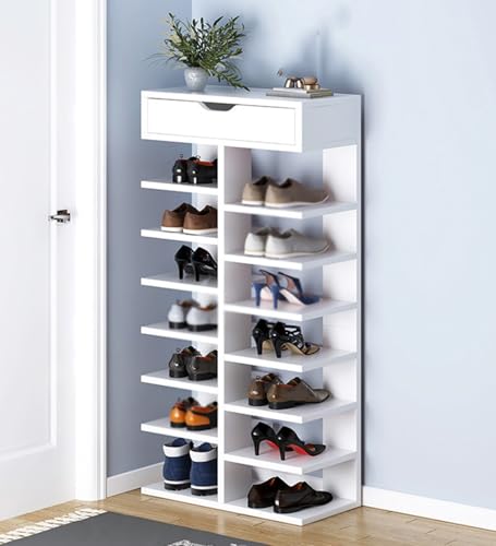 QmEna Schuhschrank aus Holz, hoher Schuhschrank, Schuhregal, mehrschichtiger Schuhschrank für den Türrahmen, großer Schuhschrank White,8-Layer QmEna Schuhschrank aus Holz, hoher Schuhschrank, Schuhregal, mehrschichtiger Schuhschrank für den Türrahmen, großer Schuhschrank White,8-Layer von QmEna
