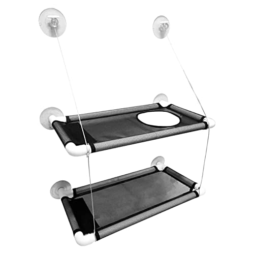 Qmisify Katzen-Kleiderbügel, Fensterbett mit Katzenhängematte, Katzenbett mit doppellagigem Kleiderbügel, Fenstermontiertes Katzenbett mit platzsparendem Design, Bett mit Qmisify Katzen-Kleiderbügel, Fensterbett mit Katzenhängematte, Katzenbett mit doppellagigem Kleiderbügel, Fenstermontiertes Katzenbett mit platzsparendem Design, Bett mit von Qmisify