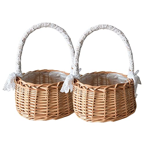 2 Stück Blumenmädchenkörbe, geflochtener Weidenkorb mit Griffband, Rattan-Picknickkorb, leerer Geschenkkorb für Party-Dekoration zu Hause (L) von QmjdDymx