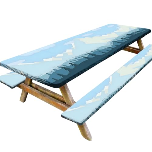8ft wasserdichte Picknicktischabdeckung mit Bankabdeckungen 3pcs/Set, elastische Camping -Tischdecke für Außen-, einfach zu reinigen (Stil 2), elastischer Picknicktischabdeckung von QmjdDymx
